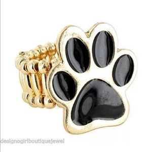 Black Paw Print Ring Dog Cat Gold-tone Stretch Pet
